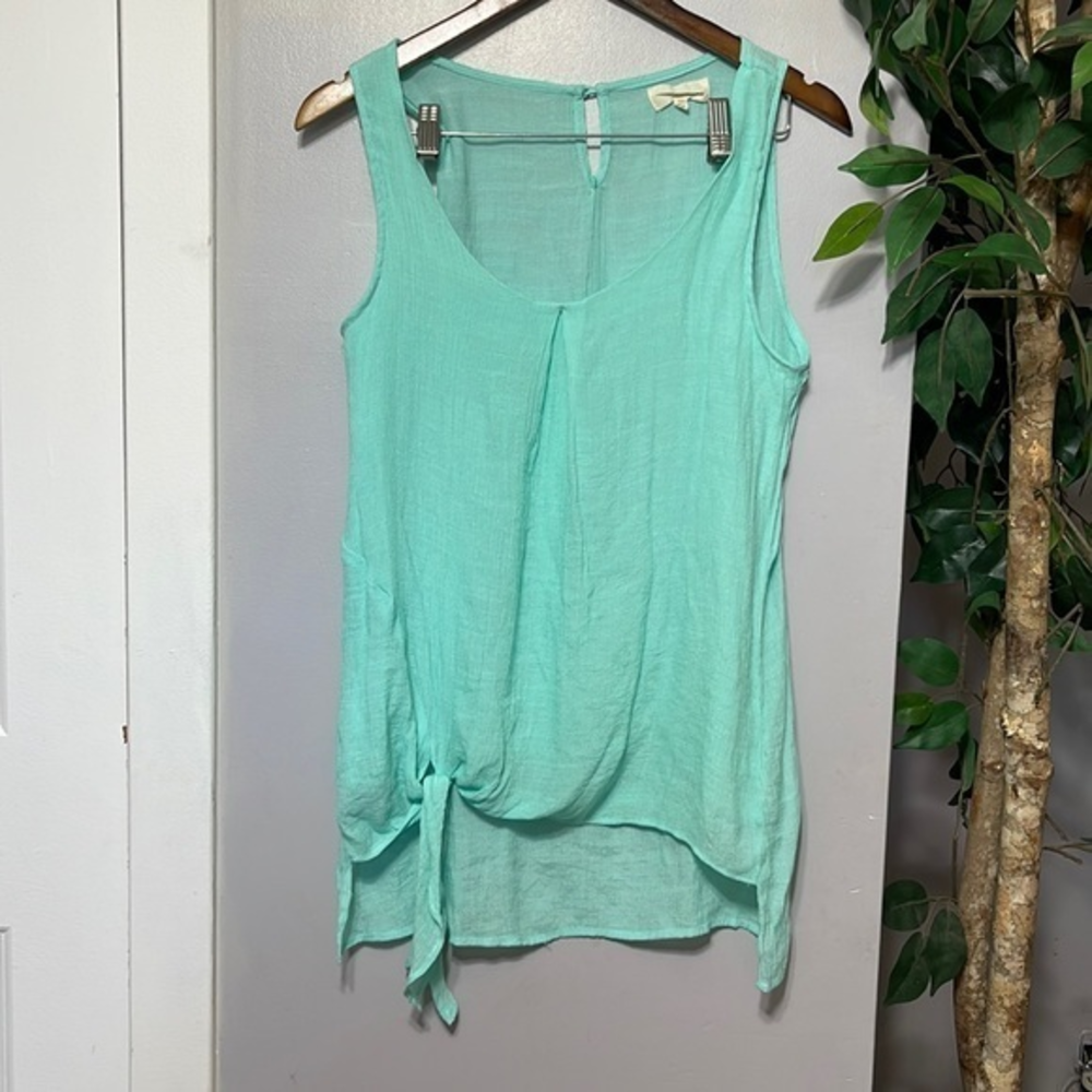 Dept 222 PM Sleeveless Top Womens Mint‎ Green Excellent Tie Front Gauze Blouse